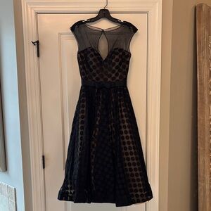 La Femme Black Polka Dot Midi Dress